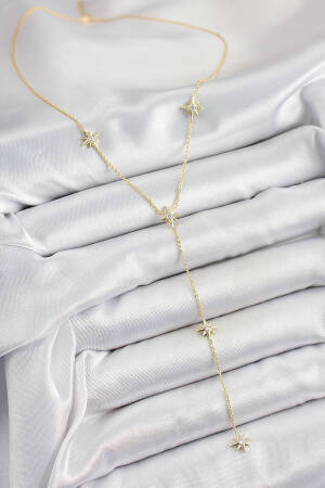 Brass Zircon Stone Pole Star Figured Y Model Gold Color Women Necklace - Brand: Ebijuteri - Women's Clothing Wholesale - Globality Store