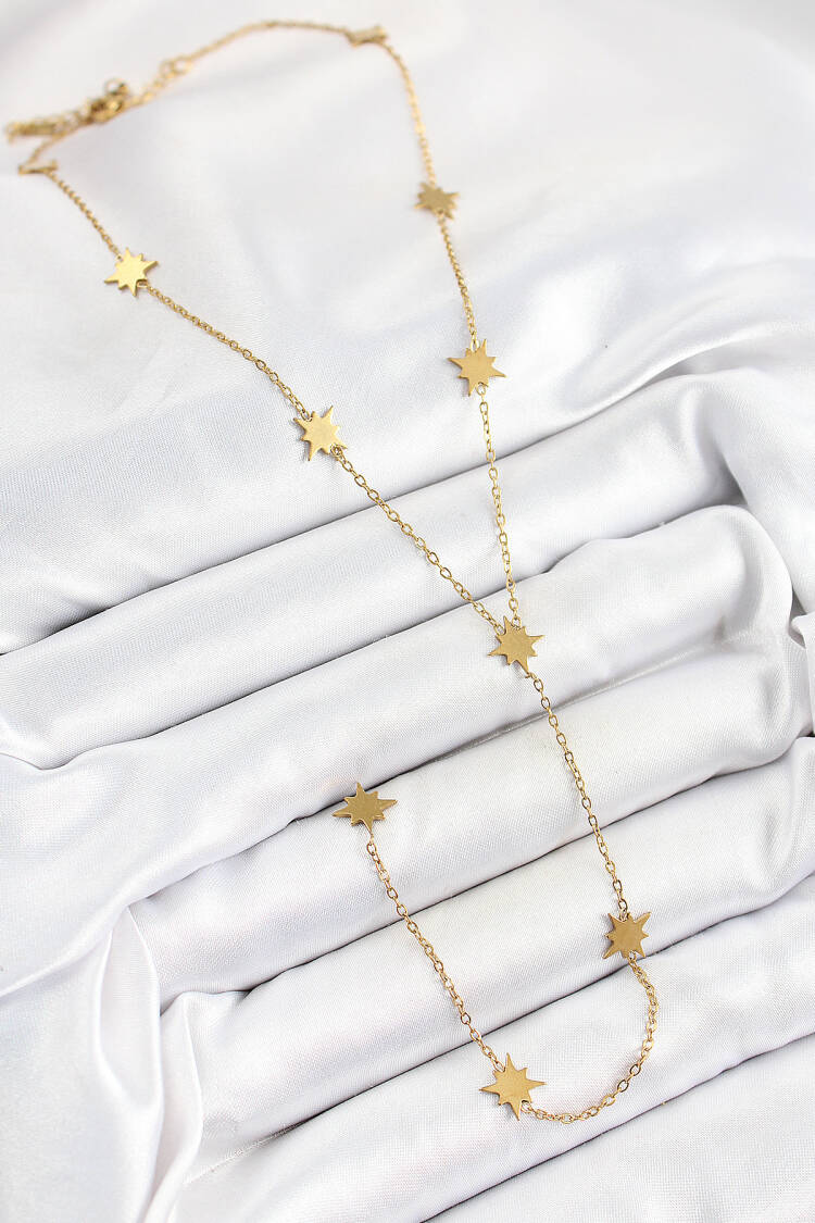 316l Steel Pole Star Figured Y Model Gold Color Women Necklace