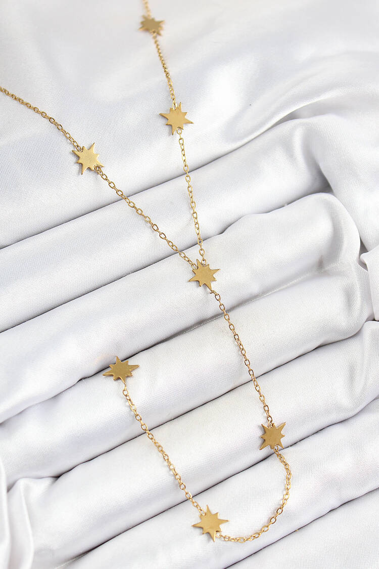 316l Steel Pole Star Figured Y Model Gold Color Women Necklace - Brand: Ebijuteri - Women's Clothing Wholesale - Globality Store