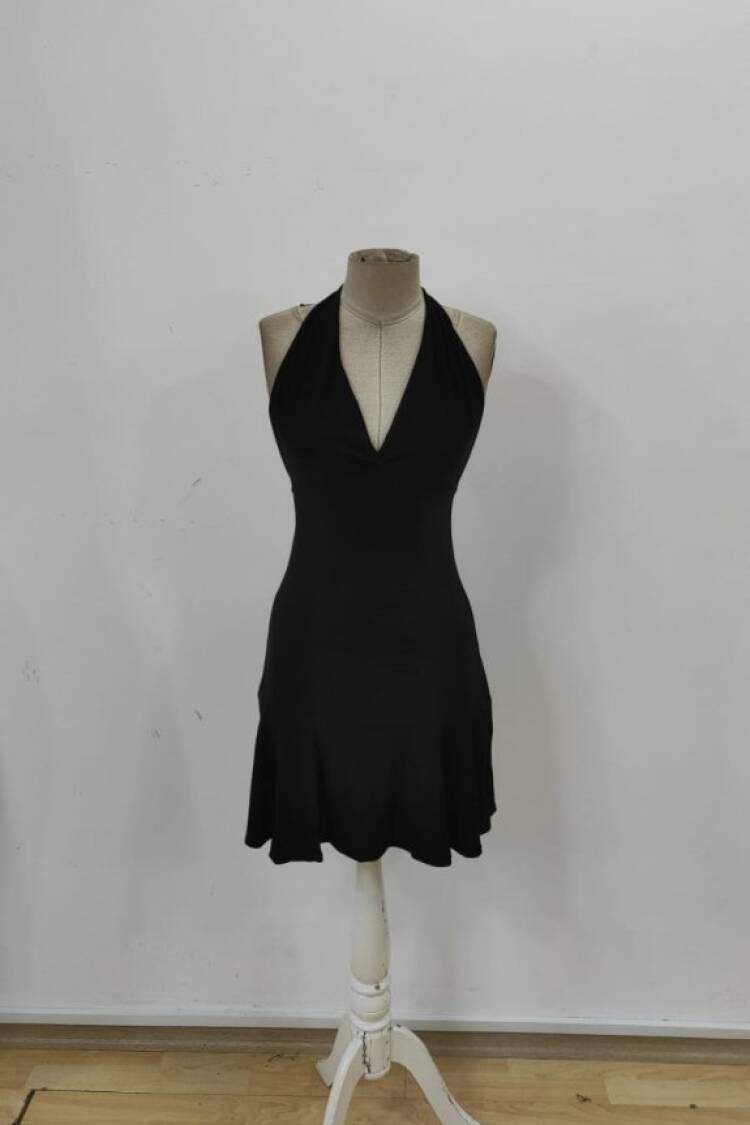 Black Fit And Flare Dress With V-Neck
