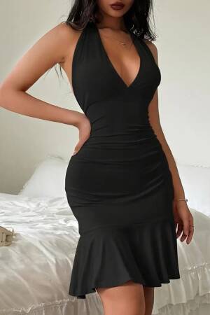 Black Fit And Flare Dress With V-Neck - Brand: Janes - Women's Clothing Wholesale - Globality Store