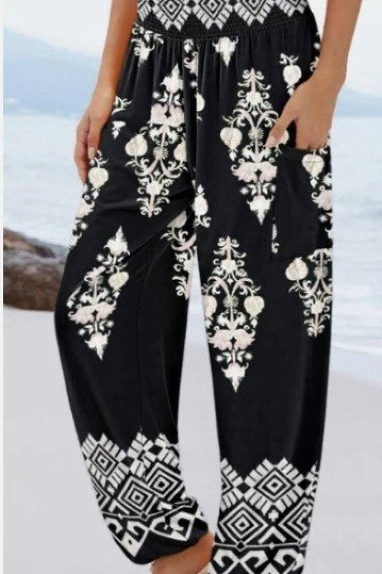 Black Boho Casual Palazzo Pants - Brand: Janes - Women's Clothing Wholesale - Globality Store