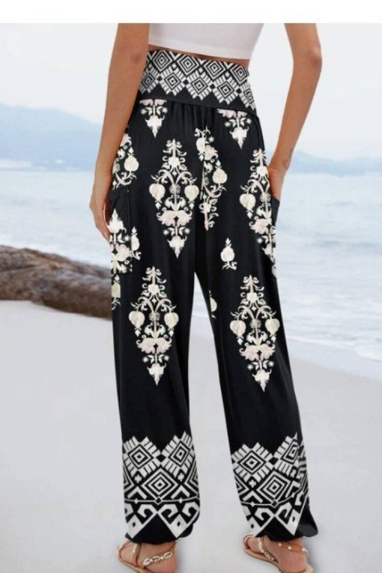 Black Boho Casual Palazzo Pants