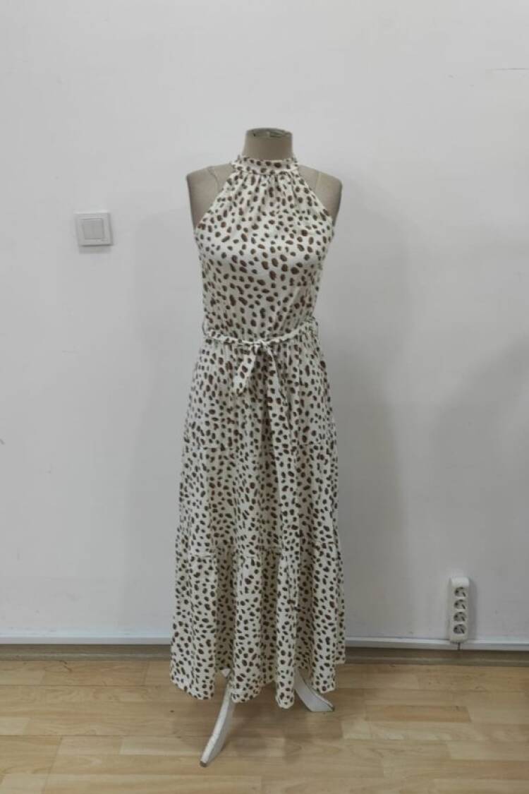 Beige Animal Print Sleeveless Blazer Dress