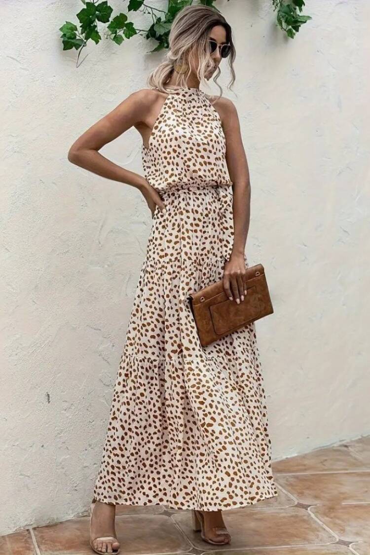 Beige Animal Print Sleeveless Blazer Dress