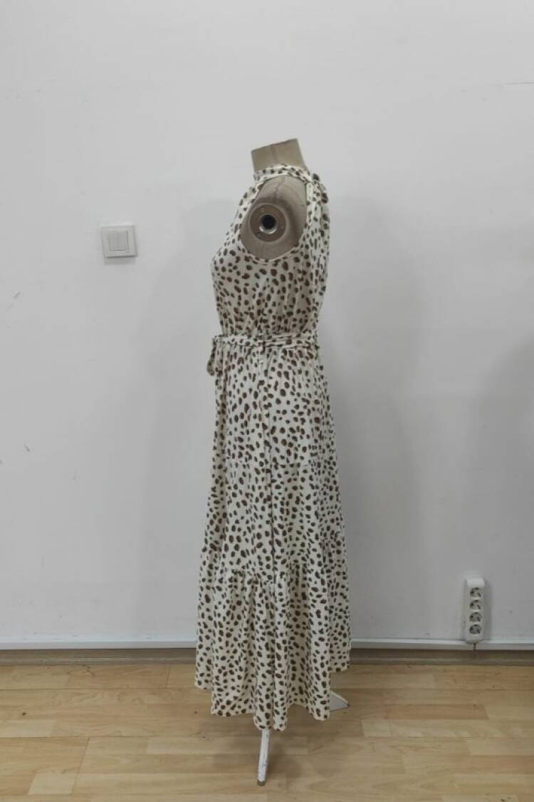 Beige Animal Print Sleeveless Blazer Dress