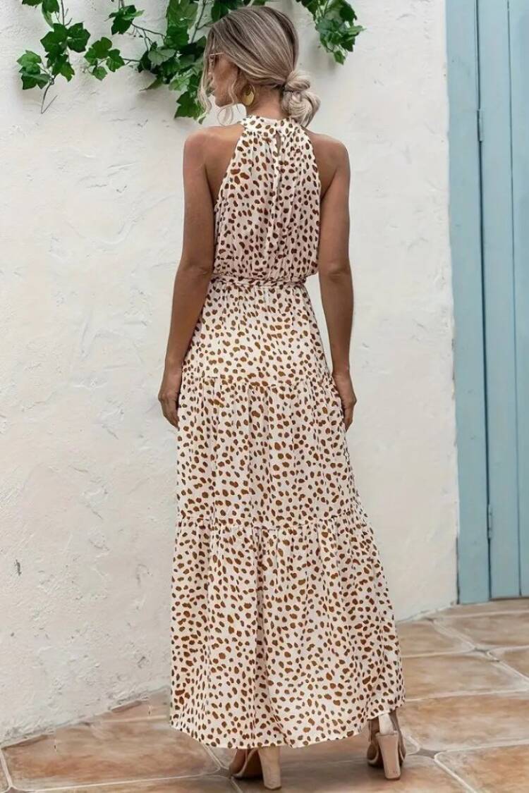 Beige Animal Print Sleeveless Blazer Dress