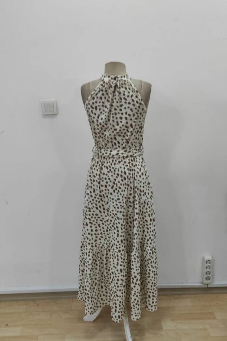 Beige Animal Print Sleeveless Blazer Dress