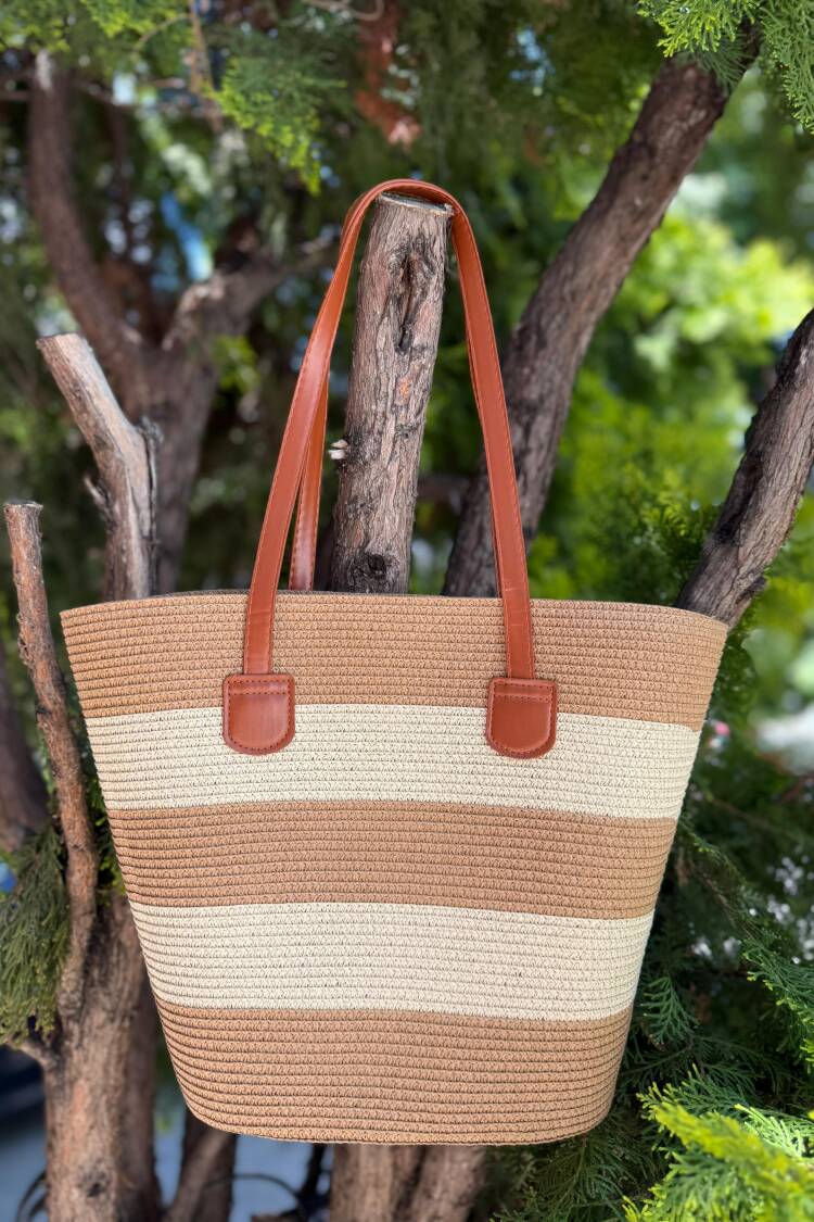 Straw Bag - Camel - Brand: Axesoire - Women's Clothing Wholesale - Globality Store