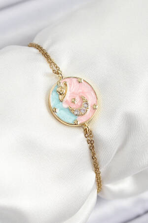 316l Steel Chain Enameled Artistic Portrait Zircon Stone Planet Model Gold Color Women Bracelet - Brand: Ebijuteri - Women's Clothing Wholesale - Globality Store