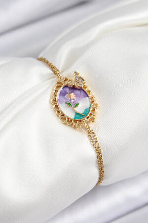 316l Steel Chain Enameled Artistic Portrait Zircon Stone Butterfly Detailed Flower Pattern Gold Color Women Bracelet - Brand: Ebijuteri - Women's Clothing Wholesale - Globality Store