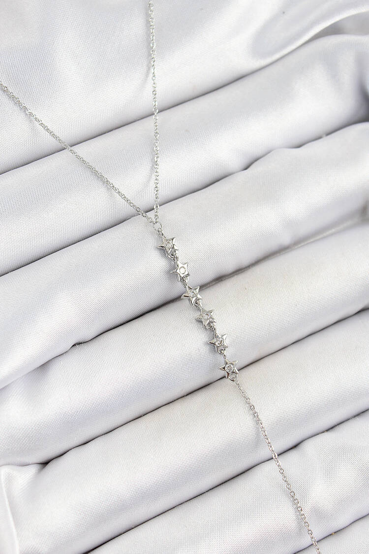 Brass Zircon Stone Sequined Star Figured Y Model Silver Color Women Necklace - Brand: Ebijuteri - Women's Clothing Wholesale - Globality Store