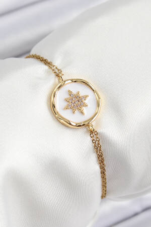 316l Steel Chain White Enameled Artistic Portrait North Star Model Gold Color Women Bracelet - Brand: Ebijuteri - Women's Clothing Wholesale - Globality Store