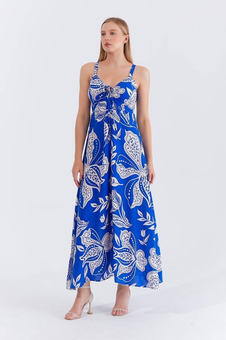 Blue Floral Sleeveless Floor Length Slip Dress
