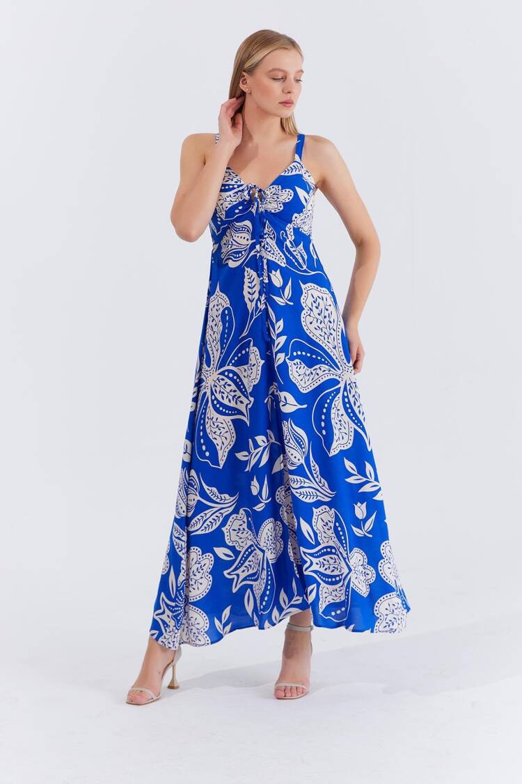 Blue Floral Sleeveless Floor Length Slip Dress