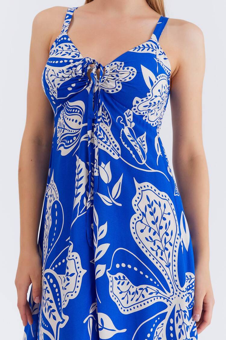 Blue Floral Sleeveless Floor Length Slip Dress