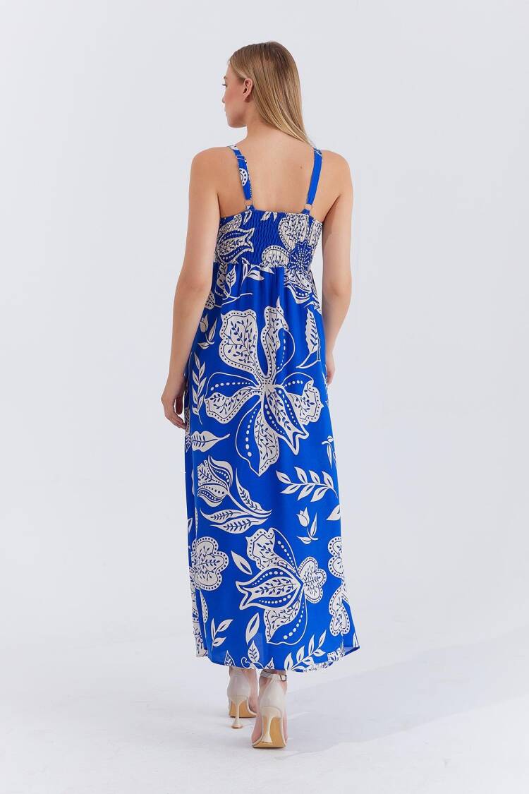 Blue Floral Sleeveless Floor Length Slip Dress