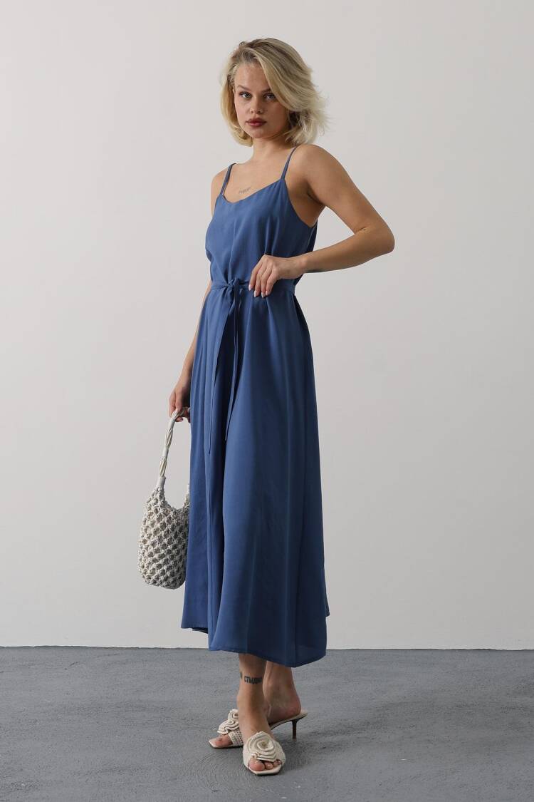 Blue Slip Dress With Square Neck For Work And Party
