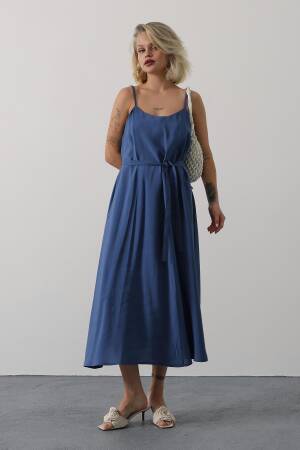 Blue Slip Dress With Square Neck For Work And Party - Brand: Reyon - Women's Clothing Wholesale - Globality Store