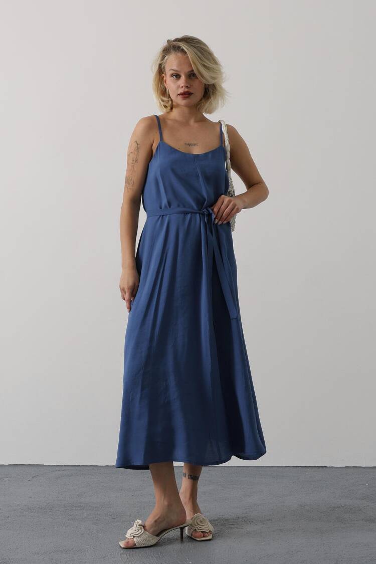 Blue Slip Dress With Square Neck For Work And Party - Brand: Reyon - Women's Clothing Wholesale - Globality Store