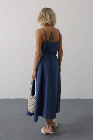 Blue Slip Dress With Square Neck For Work And Party - Brand: Reyon - Women's Clothing Wholesale - Globality Store