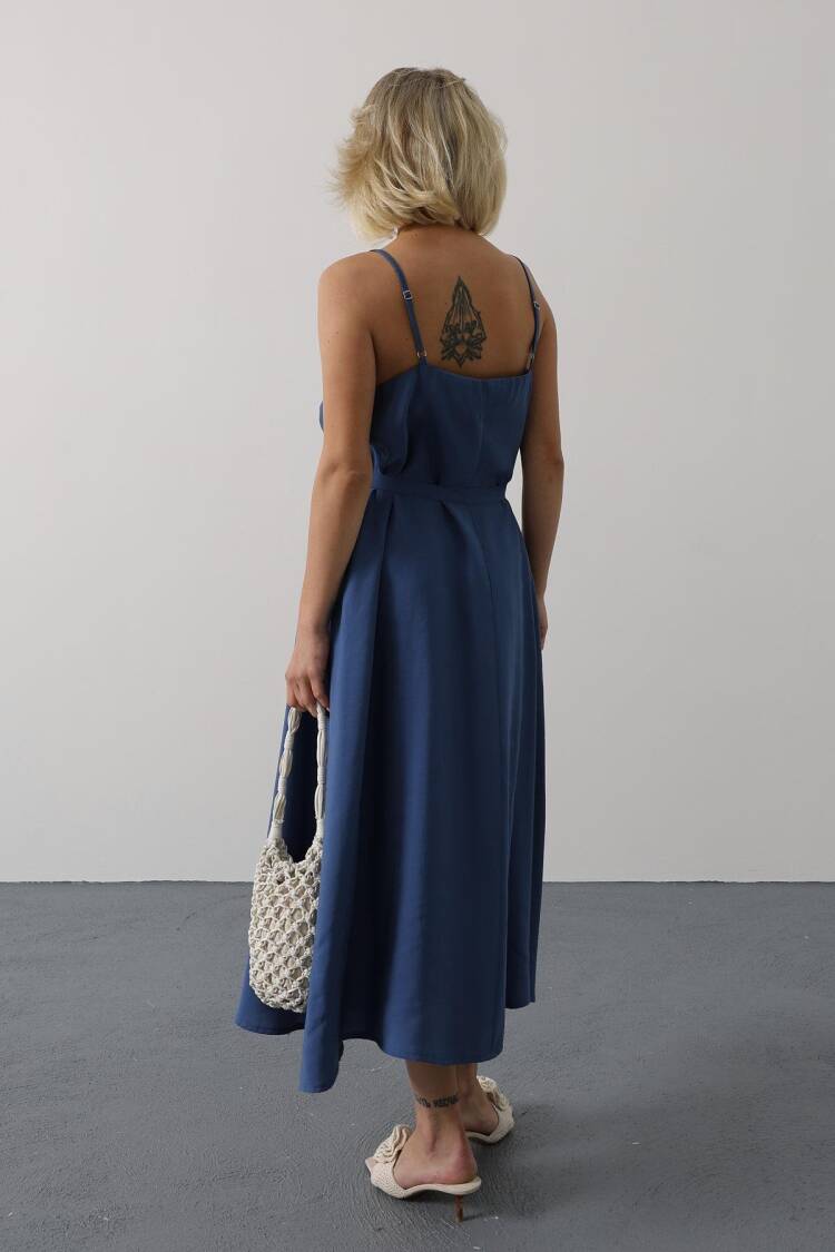 Blue Slip Dress With Square Neck For Work And Party