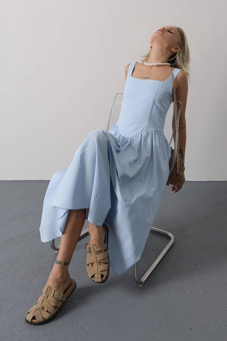 Fit And Flare Dress With Square Neck