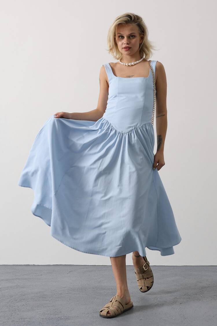 Fit And Flare Dress With Square Neck - Brand: Reyon - Women's Clothing Wholesale - Globality Store
