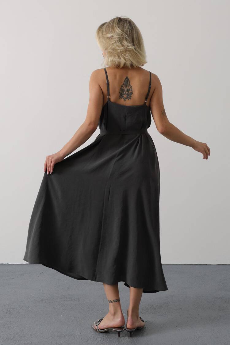 Black Slip Dress With V-Neck For Party & Wedding