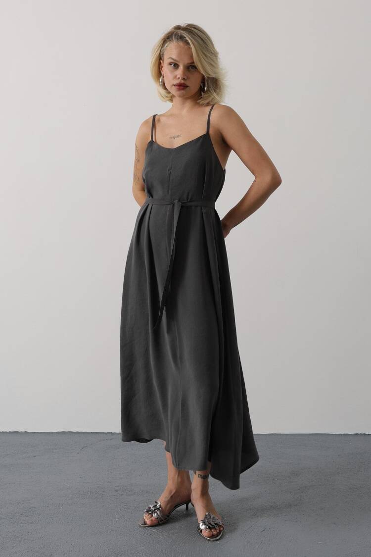 Black Slip Dress With V-Neck For Party & Wedding