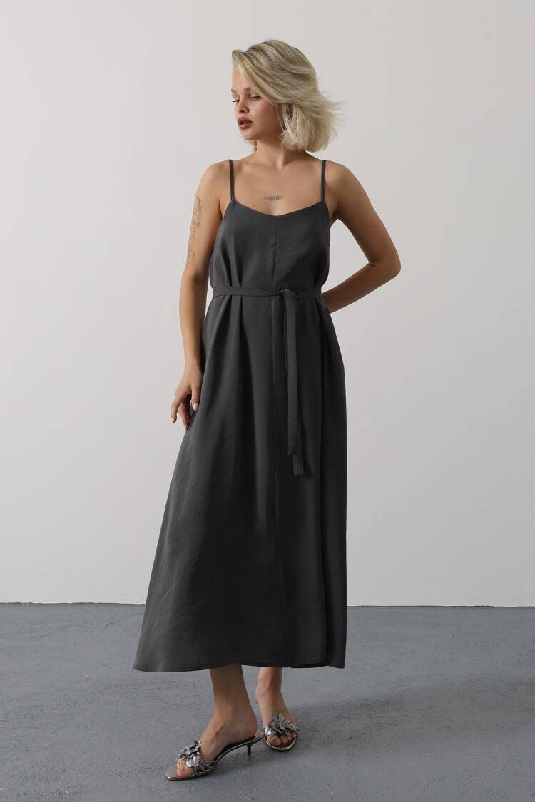 Black Slip Dress With V-Neck For Party & Wedding