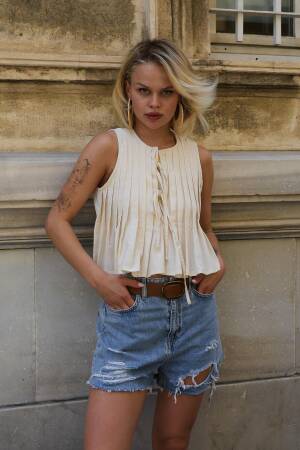 Beige Casual Boho Blouse - Brand: Reyon - Women's Clothing Wholesale - Globality Store