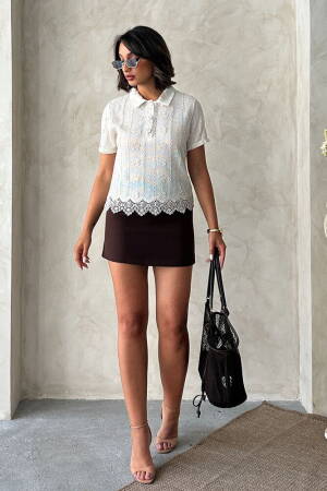 White Elegant Polo Neck Blouse - Brand: Topshow - Women's Clothing Wholesale - Globality Store