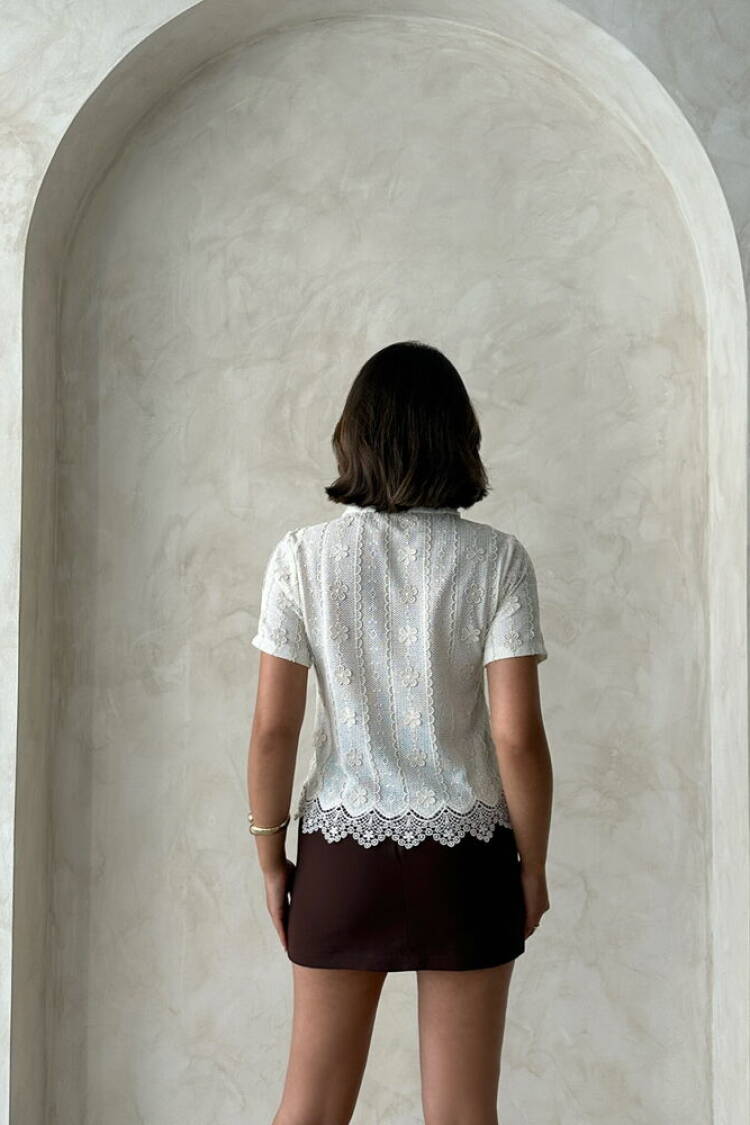 White Elegant Polo Neck Blouse