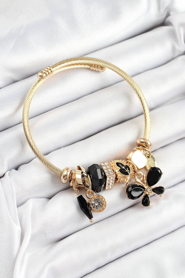 316l Steel Black Zircon Stone Butterfly Model Gold Color Charm Bracelet - Brand: Ebijuteri - Women's Clothing Wholesale - Globality Store