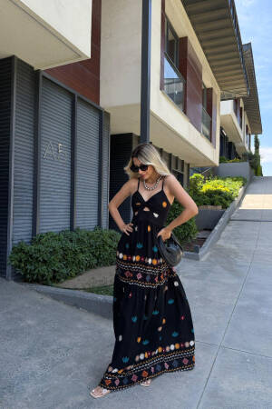 Black Boho Floral Sleeveless Slip Dress - Brand: Mode Roy - Women's Clothing Wholesale - Globality Store