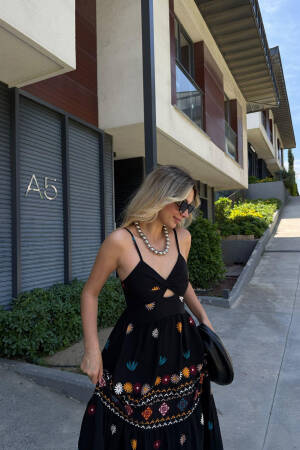 Black Boho Floral Sleeveless Slip Dress - Brand: Mode Roy - Women's Clothing Wholesale - Globality Store