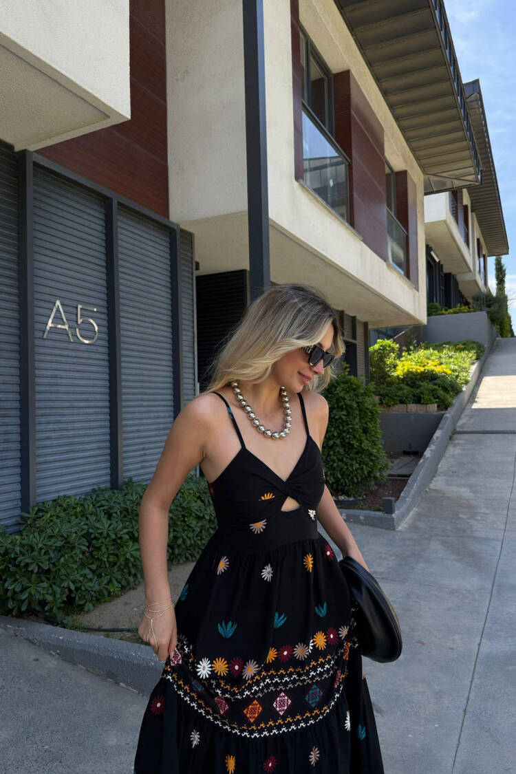 Black Boho Floral Sleeveless Slip Dress - Brand: Mode Roy - Women's Clothing Wholesale - Globality Store
