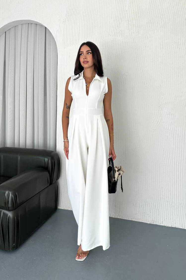 White Tailored Elegant Sleeveless Jumpsuit