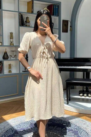 Fit And Flare Dress With Puff Half Sleeves - Brand: Mode Roy - Women's Clothing Wholesale - Globality Store