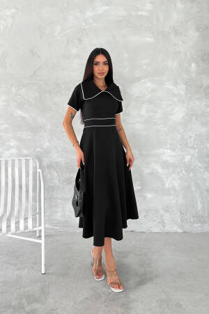 Elegant A-Line Midi Dress With Notched Neck - Brand: Mode Roy - Women's Clothing Wholesale - Globality Store