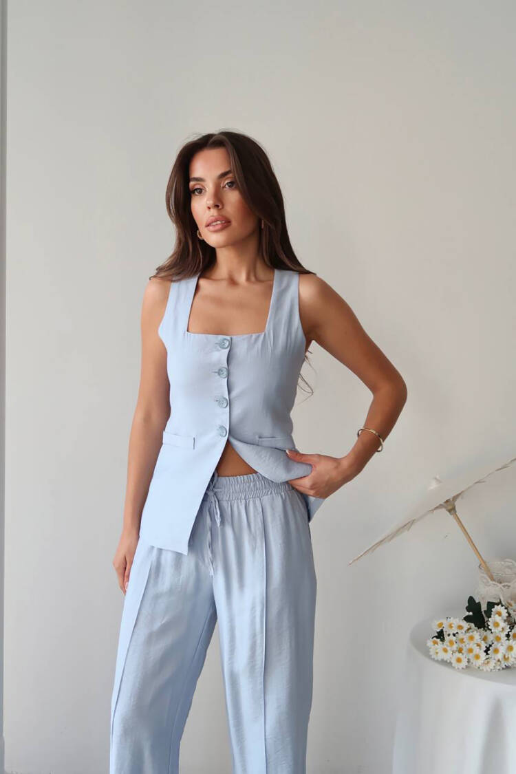 Set With Palazzo Pants & Asymmetrical Mini Skirt - Brand: Mode Roy - Women's Clothing Wholesale - Globality Store