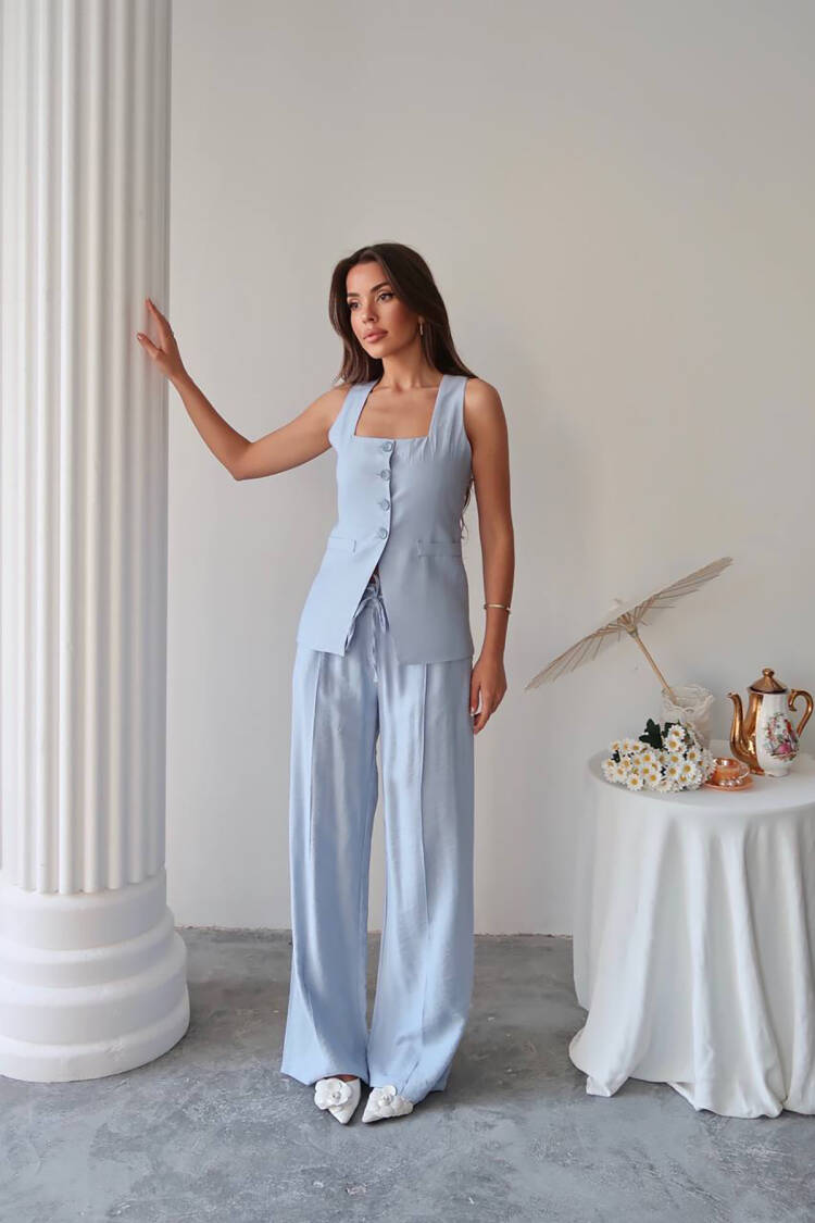 Set With Palazzo Pants & Asymmetrical Mini Skirt