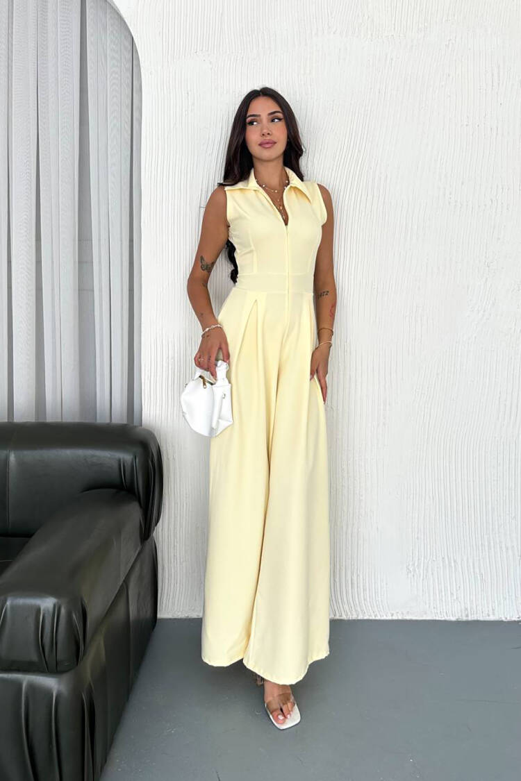 Tailored Jumpsuit With Notched Neck