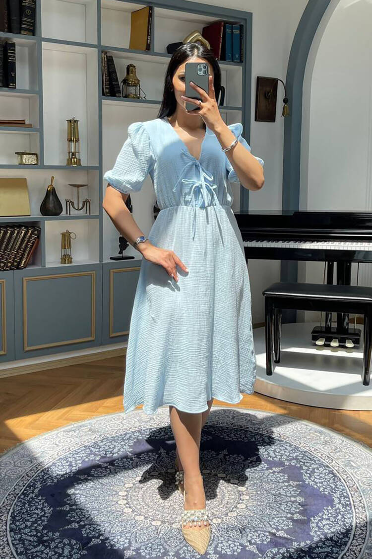 Puff Sleeve Fit And Flare Dress