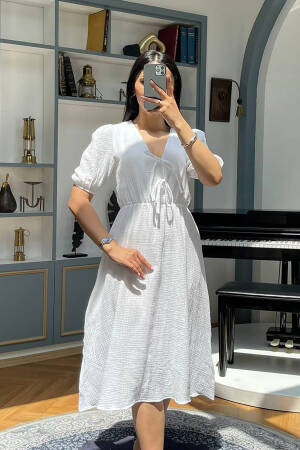 A-Line Puff Sleeve Midi Dress - Brand: Mode Roy - Women's Clothing Wholesale - Globality Store