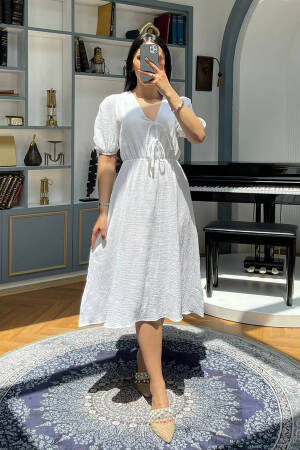 A-Line Puff Sleeve Midi Dress - Brand: Mode Roy - Women's Clothing Wholesale - Globality Store