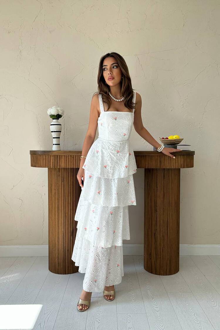 Elegant White Fit And Flare Dress - Brand: Elisa - Women's Clothing Wholesale - Globality Store