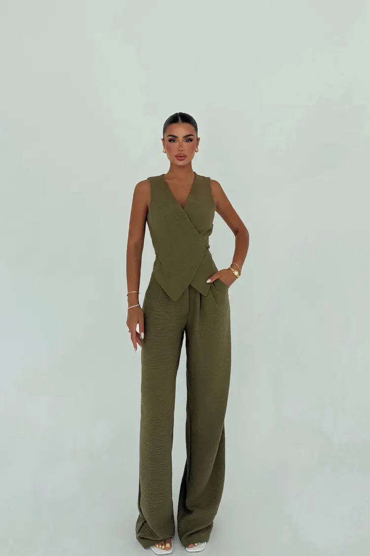 Khaki Elegant Formal Casual Set - Brand: EYYO ATELIER - Women's Clothing Wholesale - Globality Store