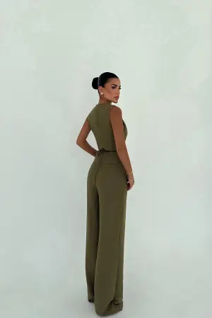 Khaki Elegant Formal Casual Set - Brand: EYYO ATELIER - Women's Clothing Wholesale - Globality Store